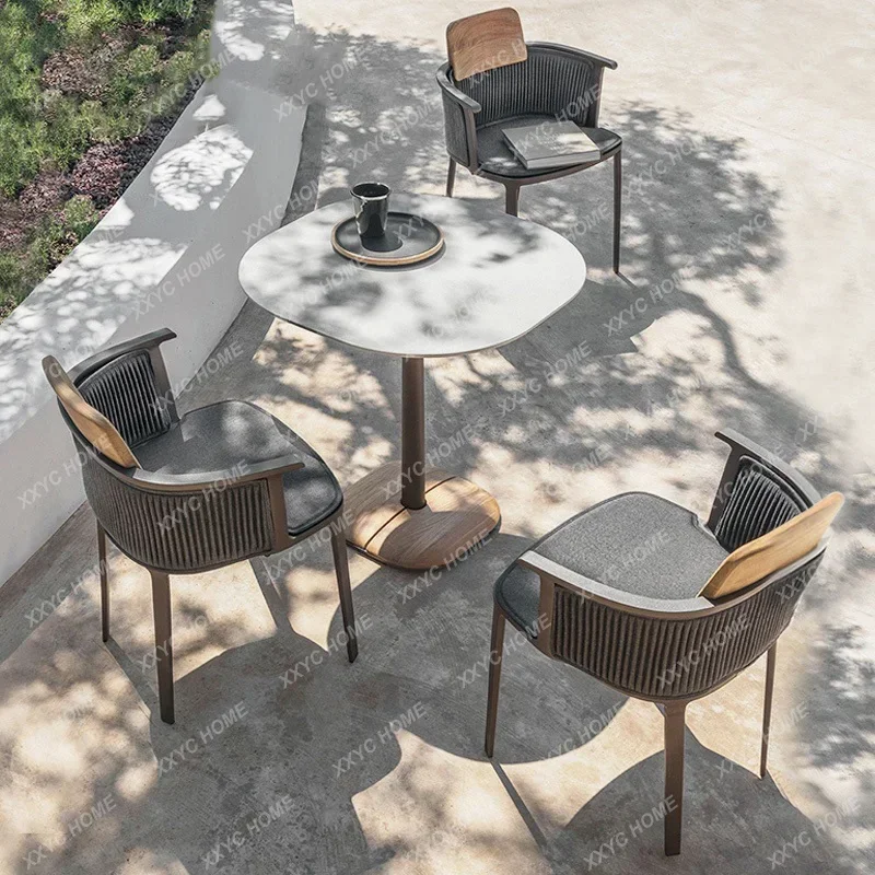 

Nordic outdoor table chair combination courtyard waterproof and sunscreen garden leisure office rattan furniture combination
