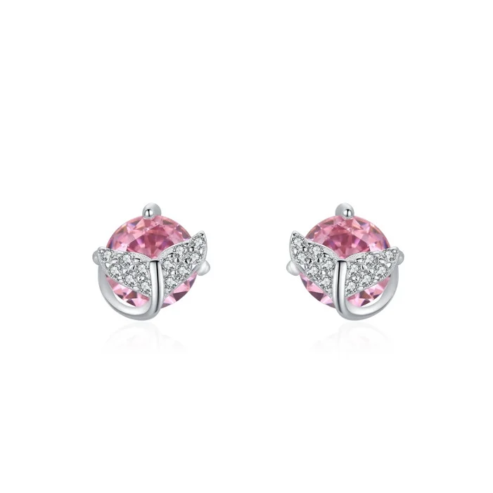 

S925 Sterling Silver Pink Zircon Trendy Ins Design Earrings for Women Wedding Anniversary Party