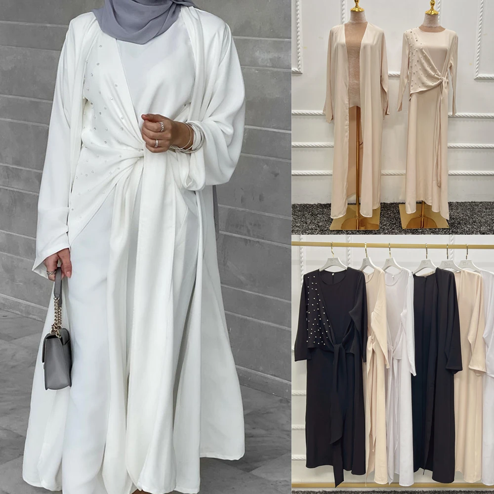 

2024 Abaya Muslim Dress Women 2 Piece Set Evening Dresses Bead Moroccan Kaftan Bangladesh Islamic Clothing Robe Hijab Vestidos