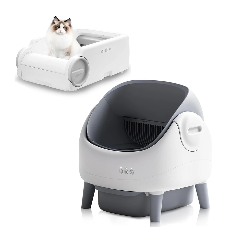 Podofo Smart-Katzentoilette mit geringem Geräuschpegel, automatische Katzentoilette, Katzentoilette mit App-Fernbedienung und Katzentoilettenmatte, optional offene oder halbgeschlossene Ausführung,