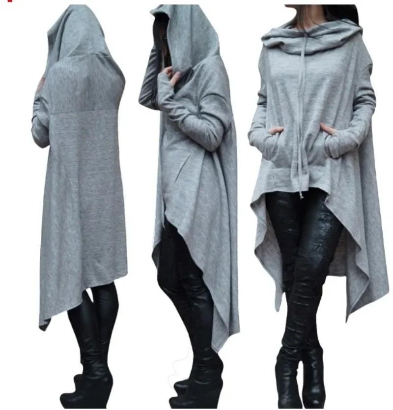 Women Solid Long Irregular Hooded Sweatshirt American Loose Hoodie Women Fashion Autumn Long Sleeve Casual Coats Y2k Streetwear
