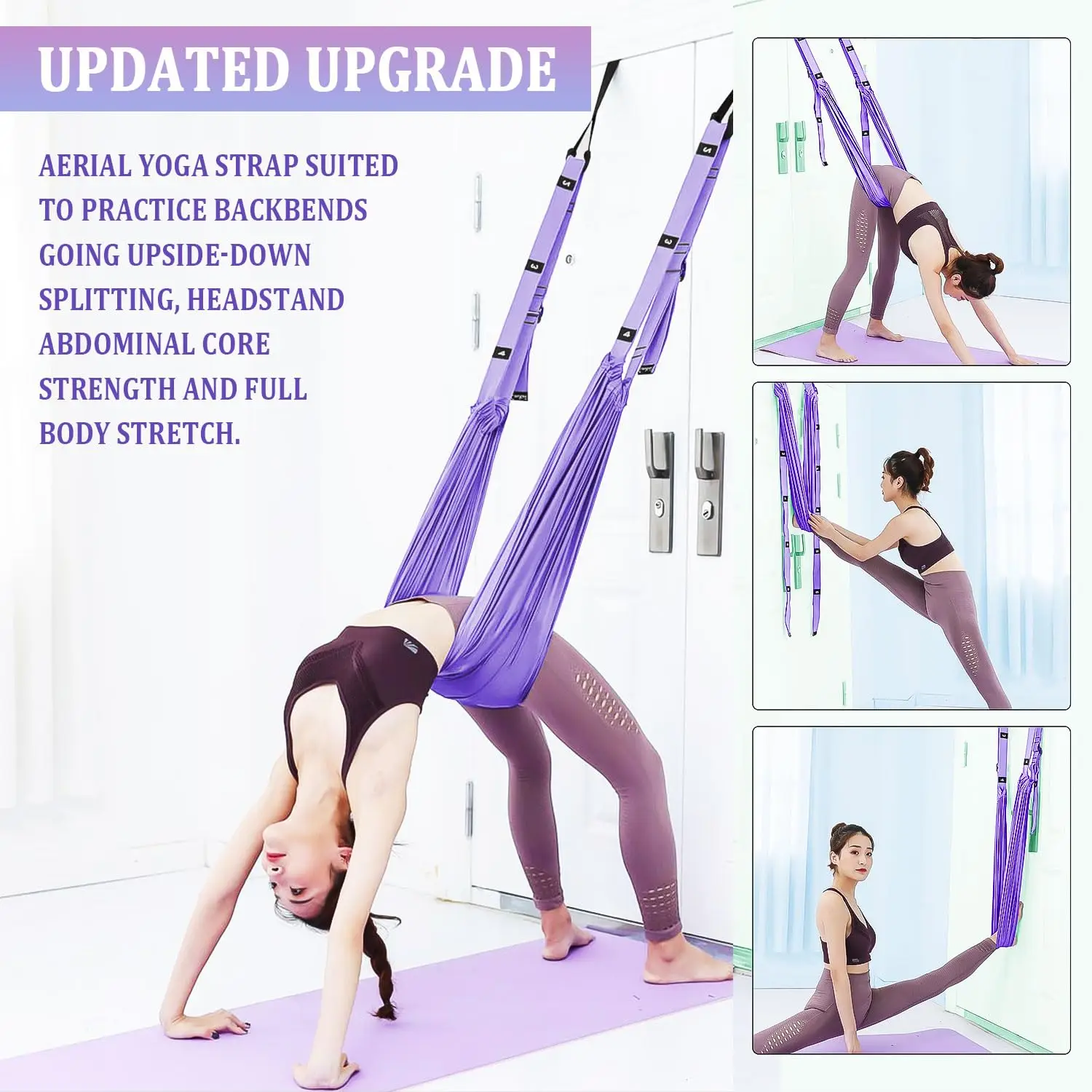 Picture 5: Adjustable Door Aerial Yoga Strap Home Yoga Swing Sling Stretch Trainer for Splits Backbends Dance Gymnastics Daily Practice