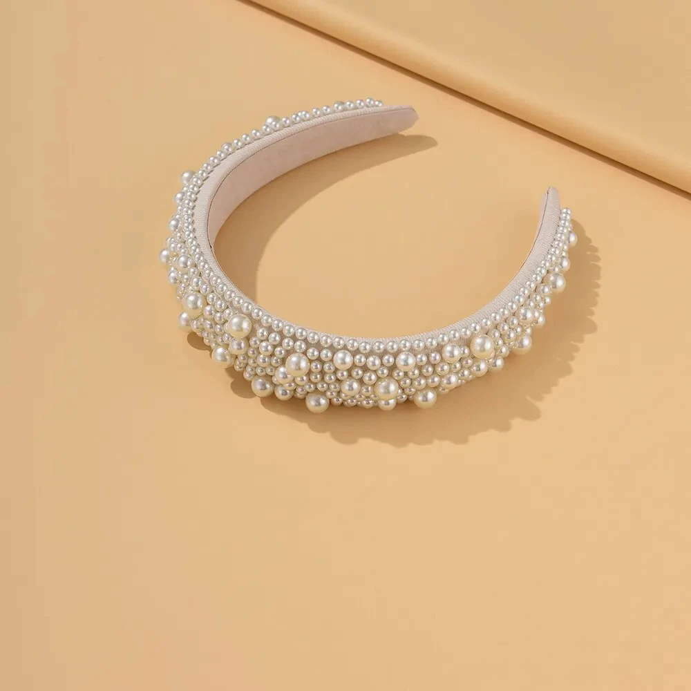 Headband For Women Wedding Bridal Hair Accessories Handmade Wide Hair Hoop Girls Headwear Wedding 2023 Jewelry White Pearl