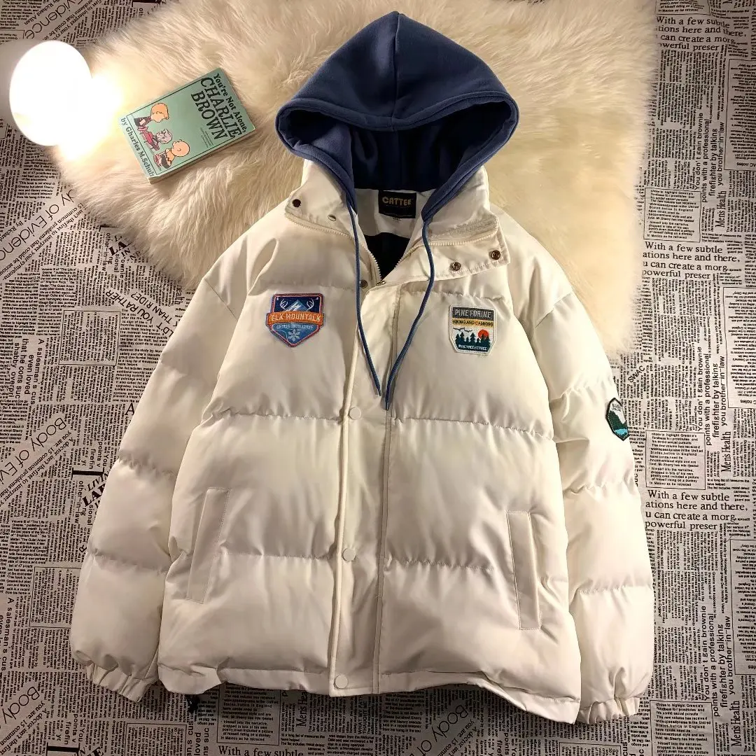 

Модная мужская утепленная парка в корейском стиле, свободного кроя, повседневная, хлопковая куртка с капюшоном на молнии, молодежная модель