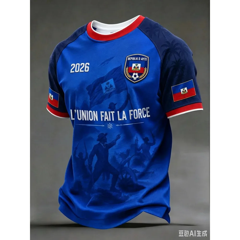 2026 Summer New Haiti Blue Football Jersey Men's Crew Neck Sportswear with 