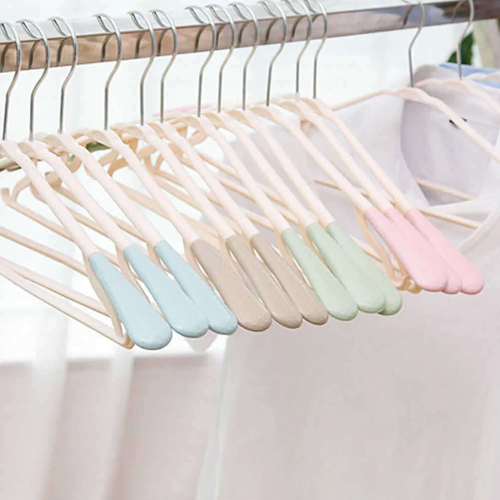 

10Pcs Non-Slip Plastic Hangers Wide Trackless Clothes Drying Hangers for Home Coats Trousers Pink Ergonomic Design