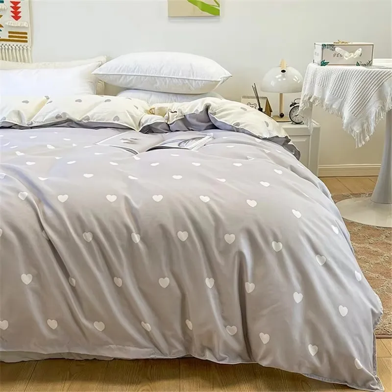 Polyester Duvet Cover 150*200cm*1pc Single Quilt Bag Comforter Cover Heart Love Grid Stripe Printing Home Linens For Four Season