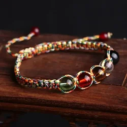 Браслет Lucky Beaded Bracelet Colorful Handmade Braided Rope Bracelets Natural Stone Bead Adjustable Bangle Unisex Jewelry