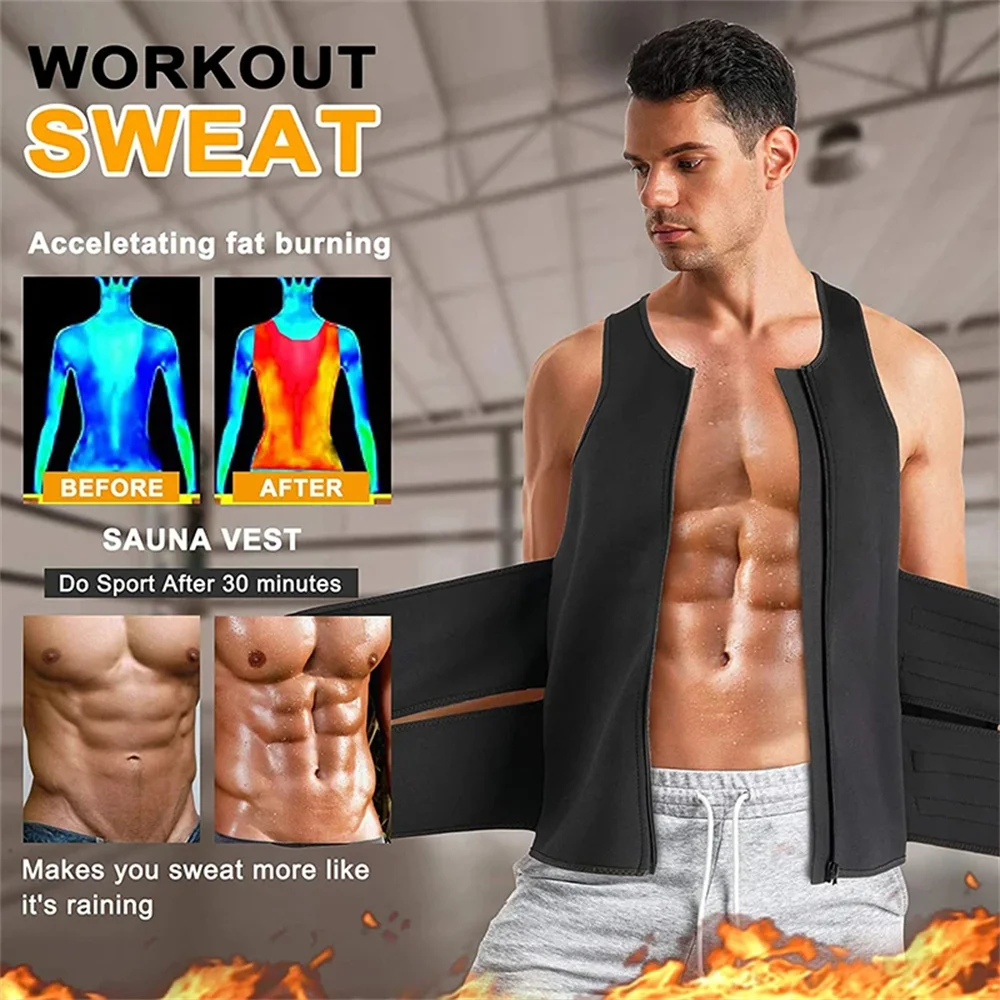 Men's Compression Sweat Sauna Vest New Slimming Suit For Students Waist Belts Body Shaper Tank Top For Workout Fitness Gym