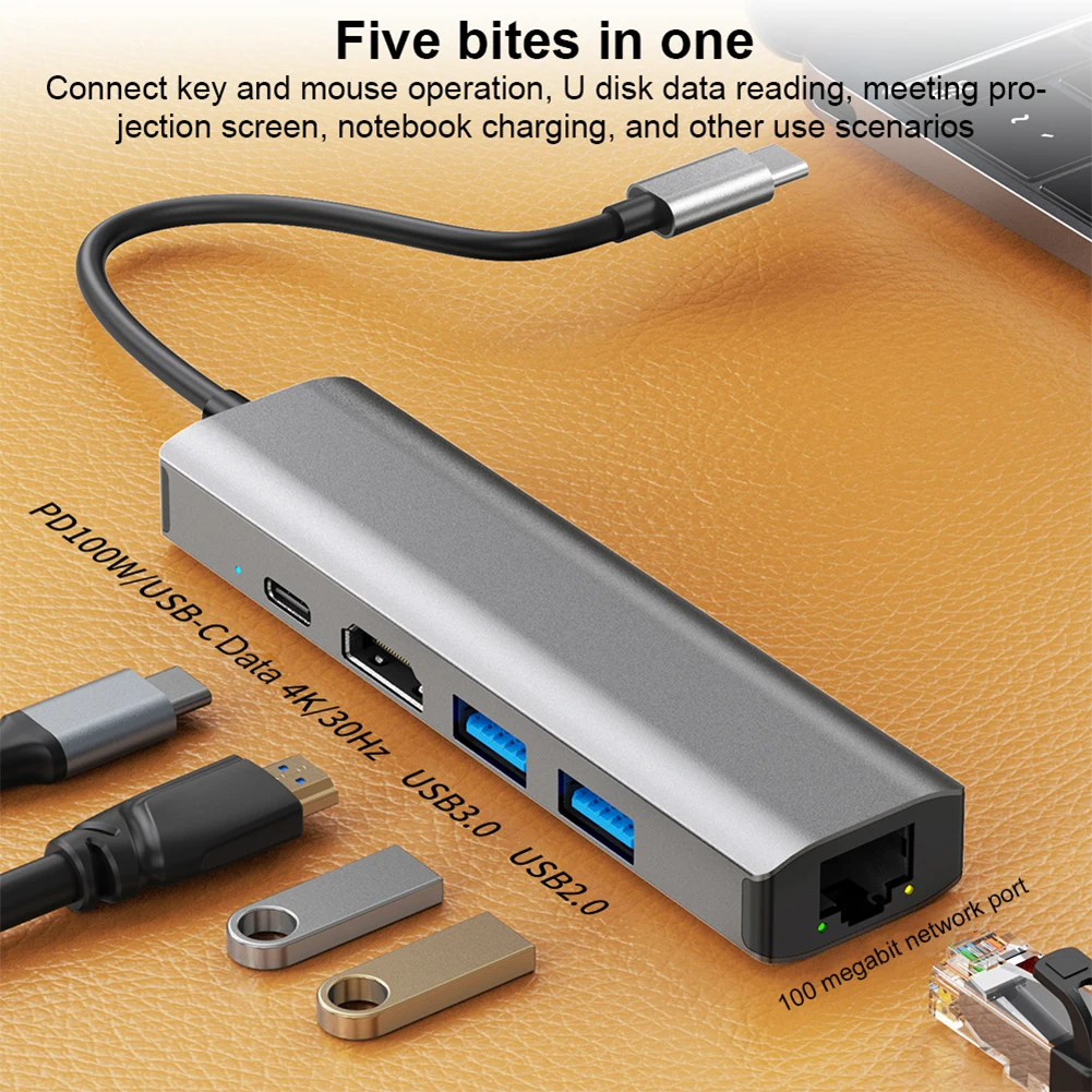 맥북 노트북 컴퓨터용 USB C 허브, 5 in 1, 4K HDMI 호환 USB C 동글, PD 100W 충전 USB C 도크, 2 USB-A, USB3.0, 5Gbps