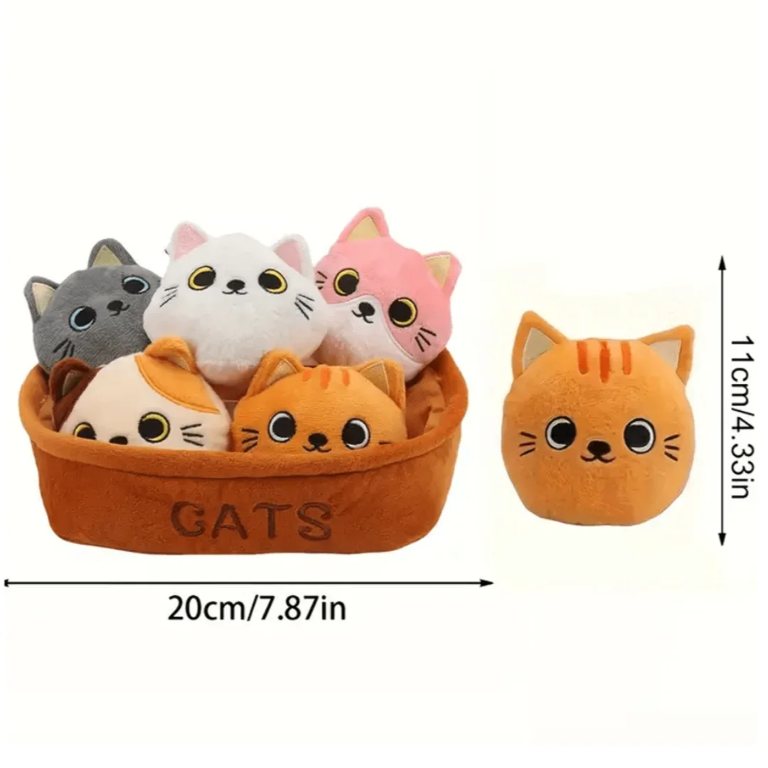 20cm Kawaii Cartoon A Basket of Cats Plushie Plush Toy Stuffed Animal Toys Cats Kids Cute Christmas Birthday Gift Home Decor