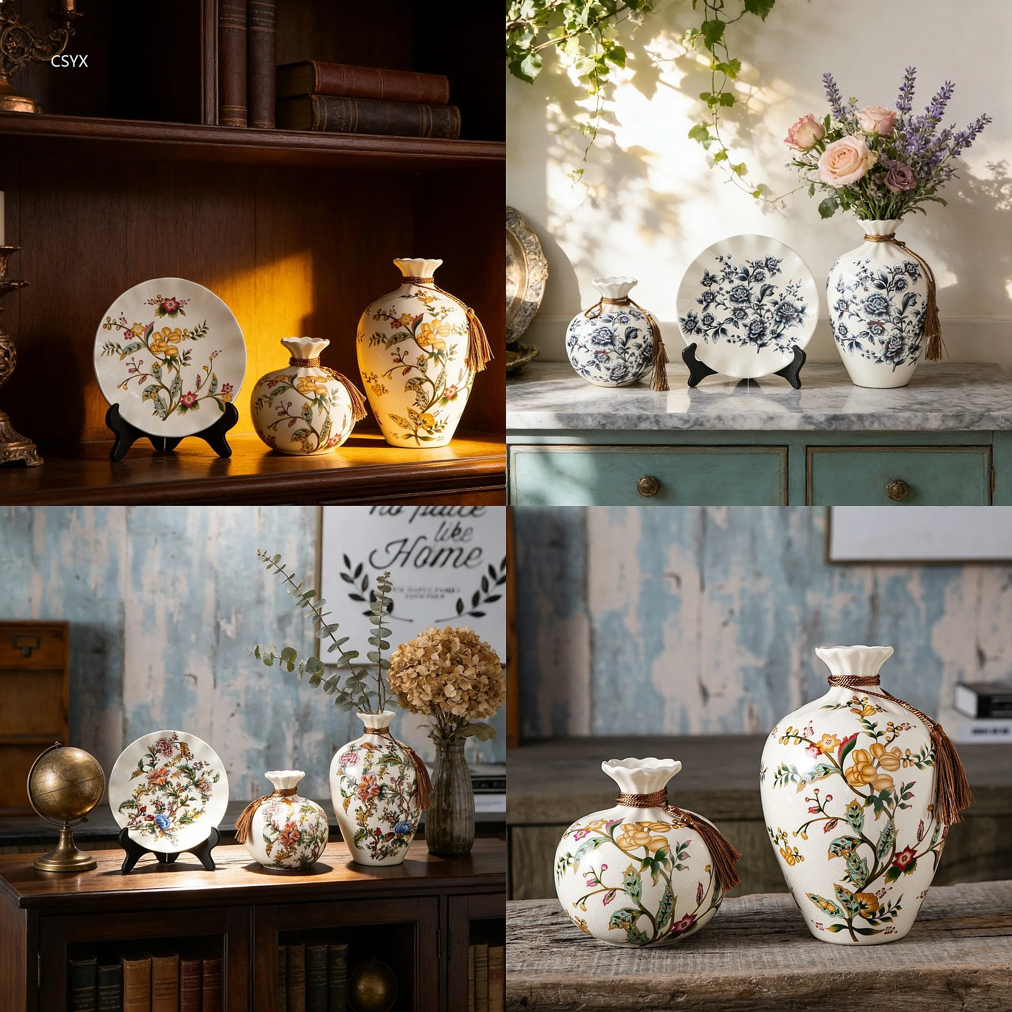 American Luxury Ceramic Vase Set of 3 for Living Room Wedding Decoration Floral Arrangement Advanced Soft Decor Business Gift