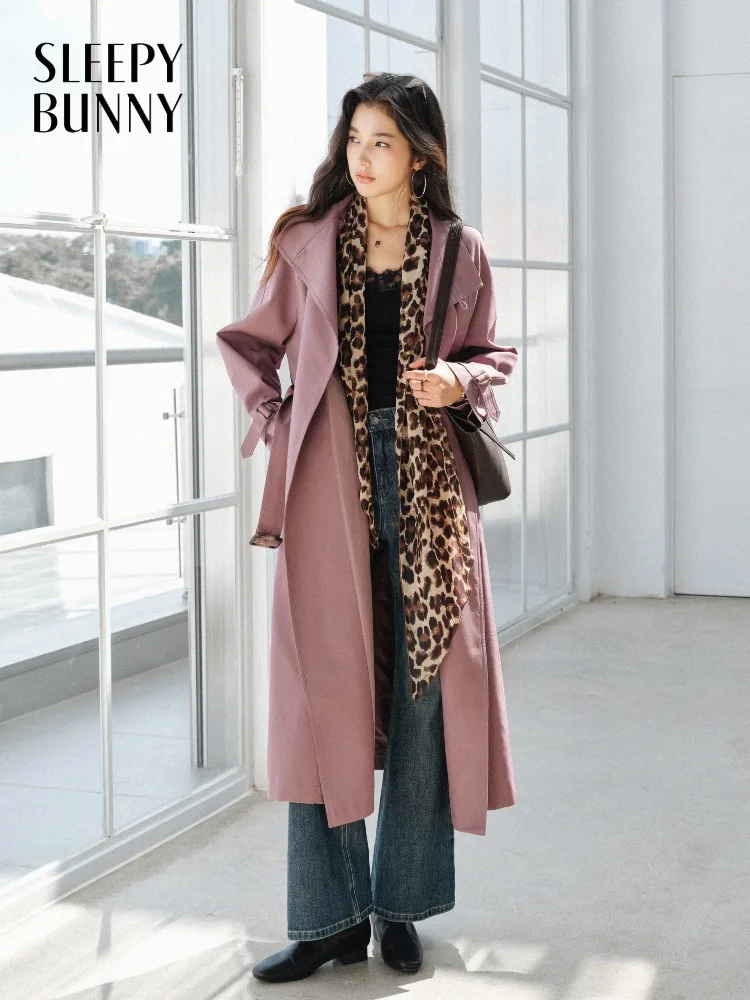 Elegante oversized trench coat feminino solto longo com cinto jaqueta leve outerwear chique lapela design para casual escritório olhar