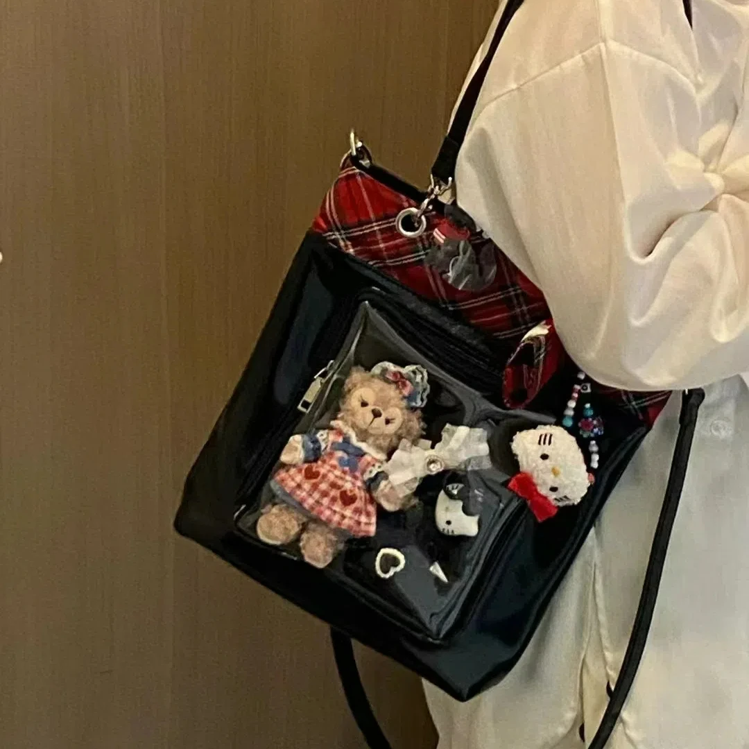 

New Transparent Japanese Women's Academy Style Personalized Cute Splicing Ita Bag Fashion Shoulder Bag Y2K Ulzzang Crossbody Bag