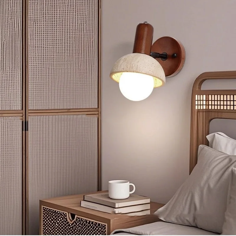 Walnut Yellow Cave Stone Wall Lamp Retro Bedroom Bedside With Switch Background Wall Lamp Staircase Entrance LED Lamp