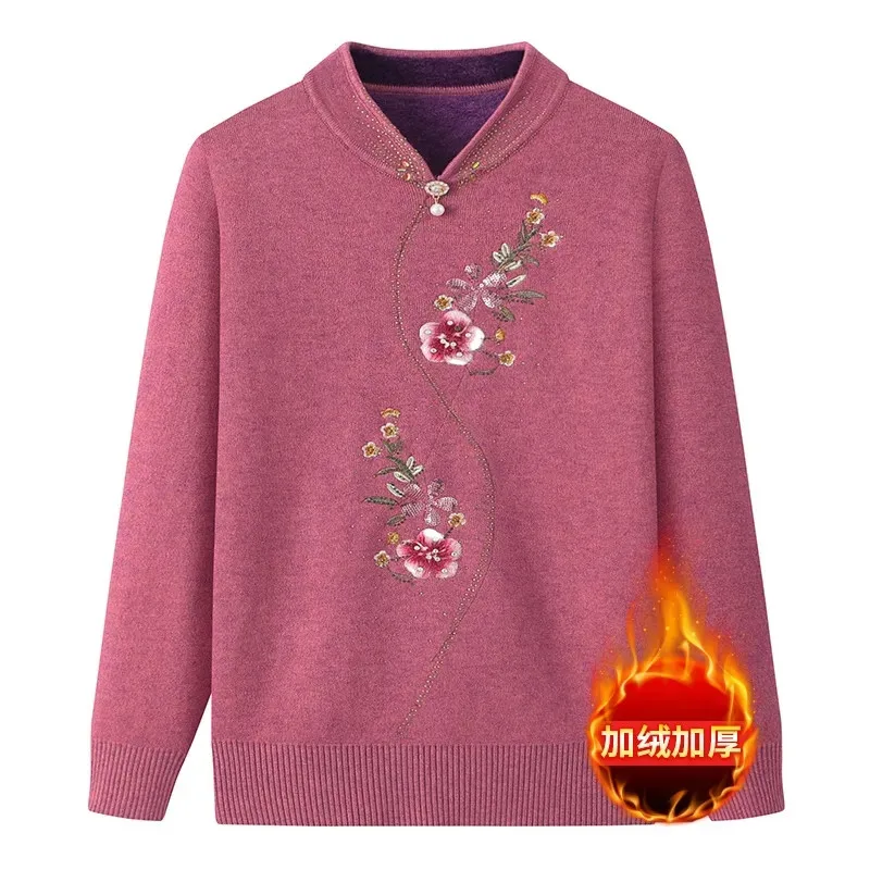 Autumn  Winter Clothes Middle-Aged Elderly Women's Pullovers And Fluffy Clothes For Mothers Warm Tops And Straight Sweaters.