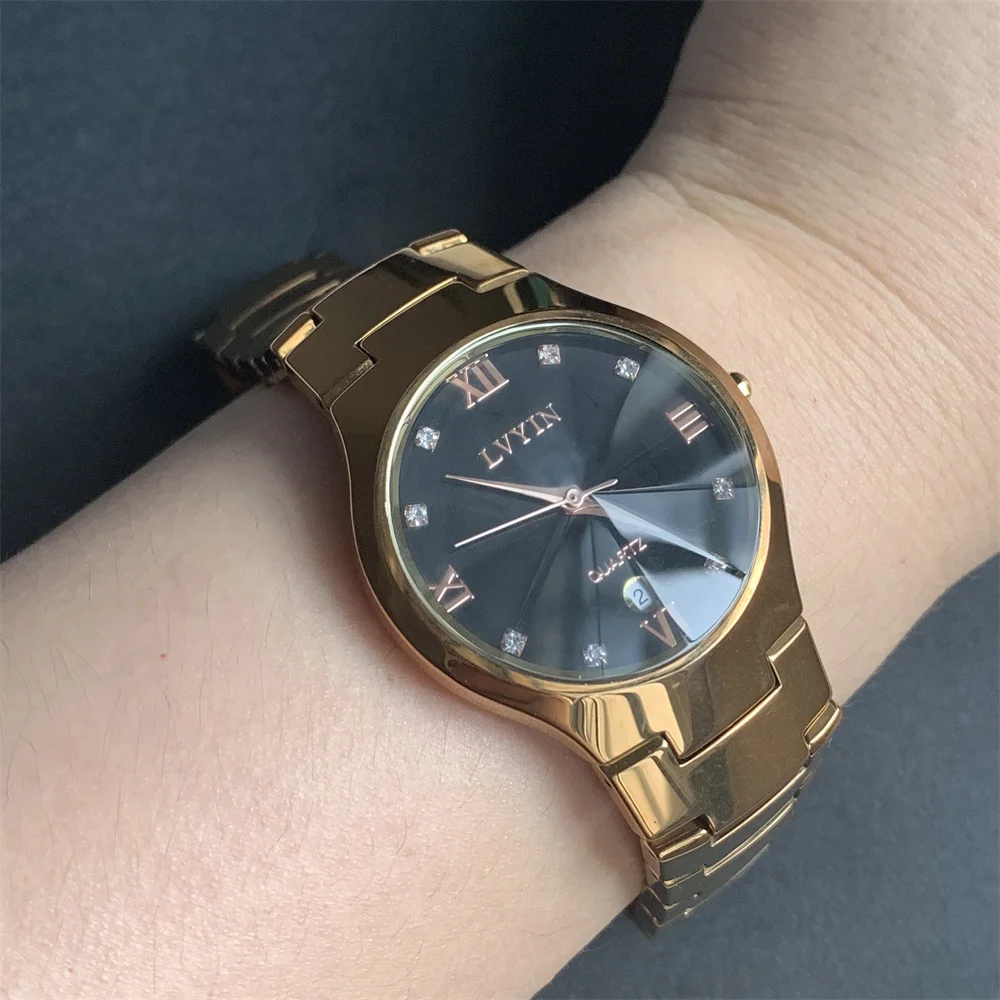 Ausverkauf echte Keramik uhren Anti-Fade plattiert dicke Gold Armbänder Uhr Quarz Kalender Armbanduhr wasserdicht römisch