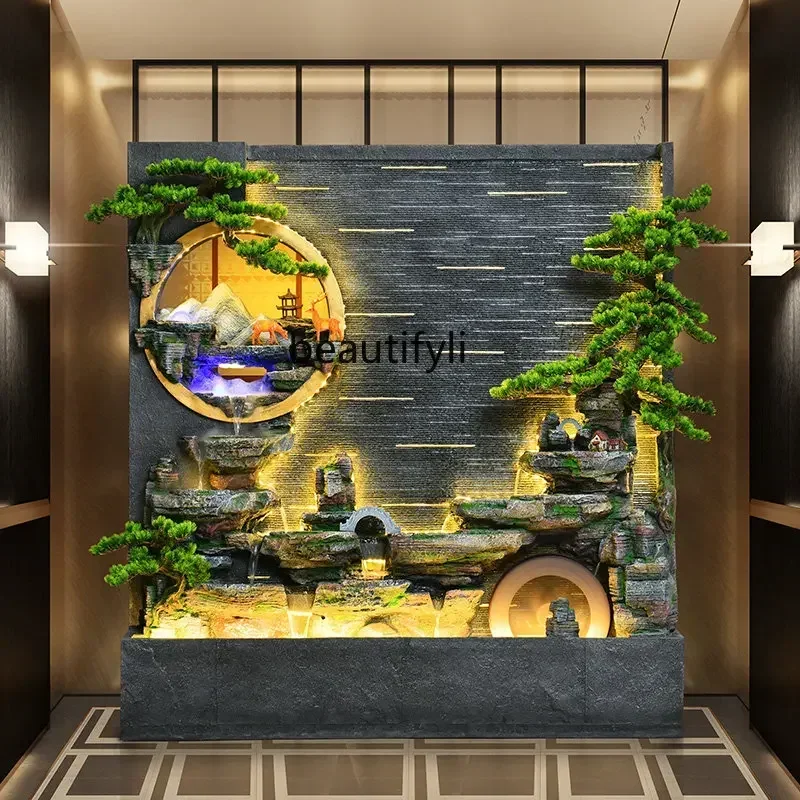 

cqy Large Water Curtain Wall Fountain Waterscape Rockery Floor Ornaments Courtyard Garden Fish Pond