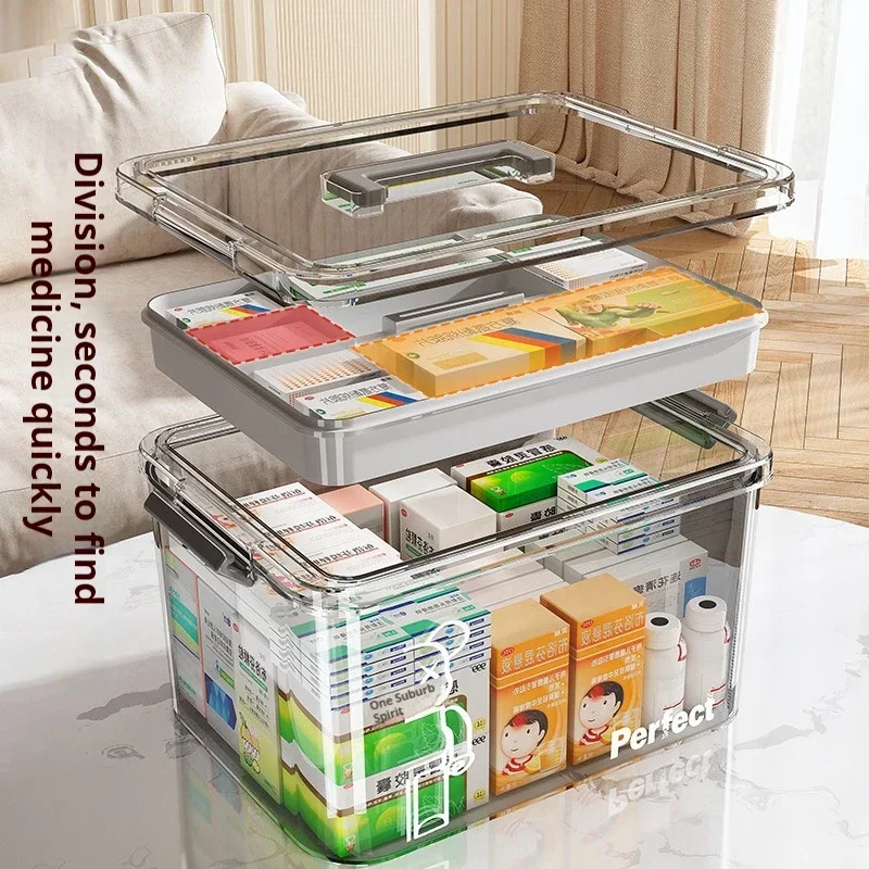 Plastic Organizer Box Portable Medicine Storage Large-capacity Organizers Transparent Boxes Home Organization Storage Containers