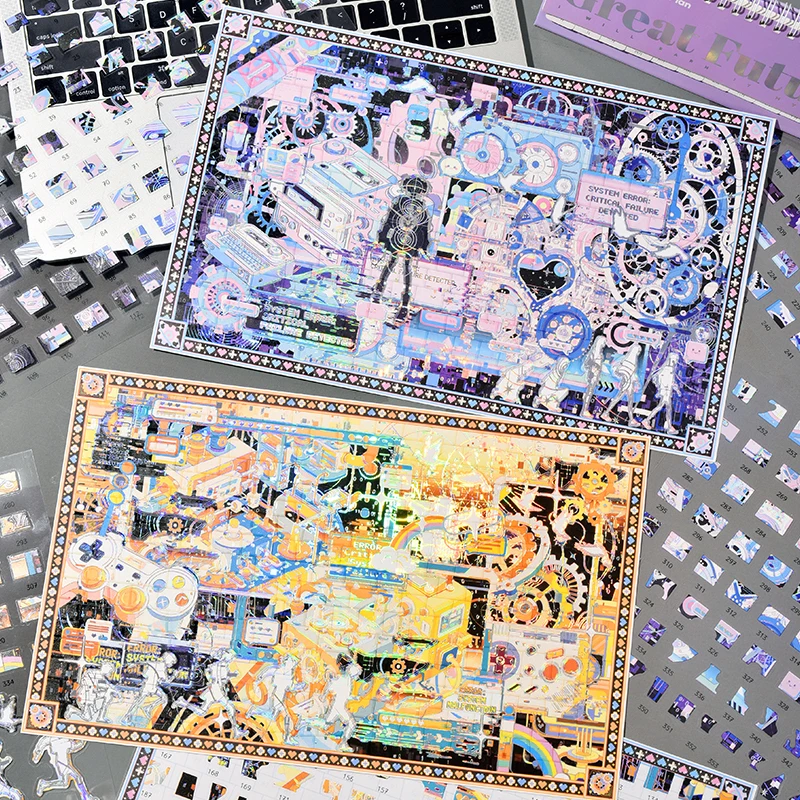 Fuyuan Luanshu Series 3D Laser Silver Puzzle Stickers, Elegant Complex Pattern, Scrapbook Journal Craft Scene Decor Stickers