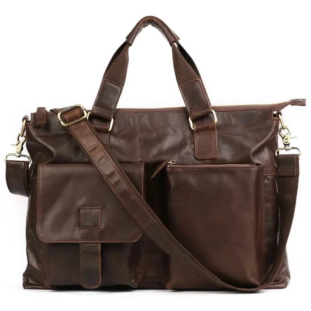 Imagem -02 - Bolsa de Couro Genuíno para Homens Maleta de Negócios Ombro Crossbody Bolsas Bolsa Mensageiro Casual Flap Bolsa 14 15.6 17.3