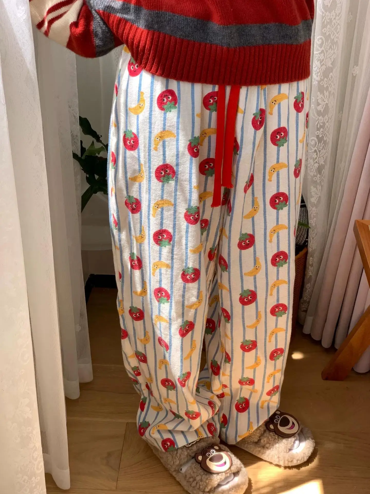Cotton Polished Pajama Pants Women's Spring and Autumn New Ins Japanese Sweet Girl Soft Casual and Comfortable Home Trousers