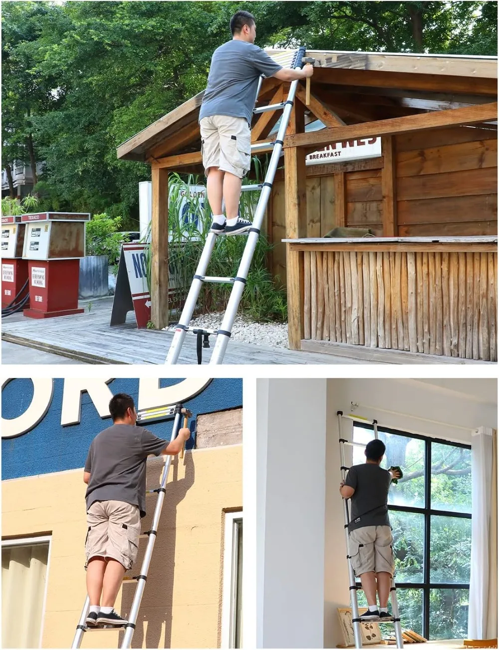 Telescopische Ladder, 12,5 Voet Aluminium Verlengladder Met 2 Vervanging Van Antislip Rubberen Kap, Telescopische Ladder Draagbaar