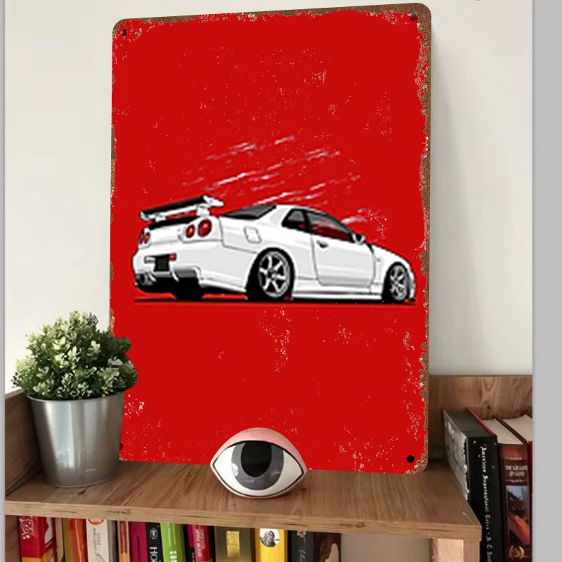 JDM Nissan Skyline GTR R34 Metal Wall Art Sports Car Decor for Garage Man Cave Automotive Enthusiast Gift