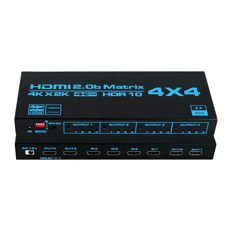 4K HDMI Matrix Switch 4 in 4 Out 4K 60Hz True Matrix HDMI Switcher Splitter 4x4 Audio Video Converter Support HDR EDID HDCP 2.2