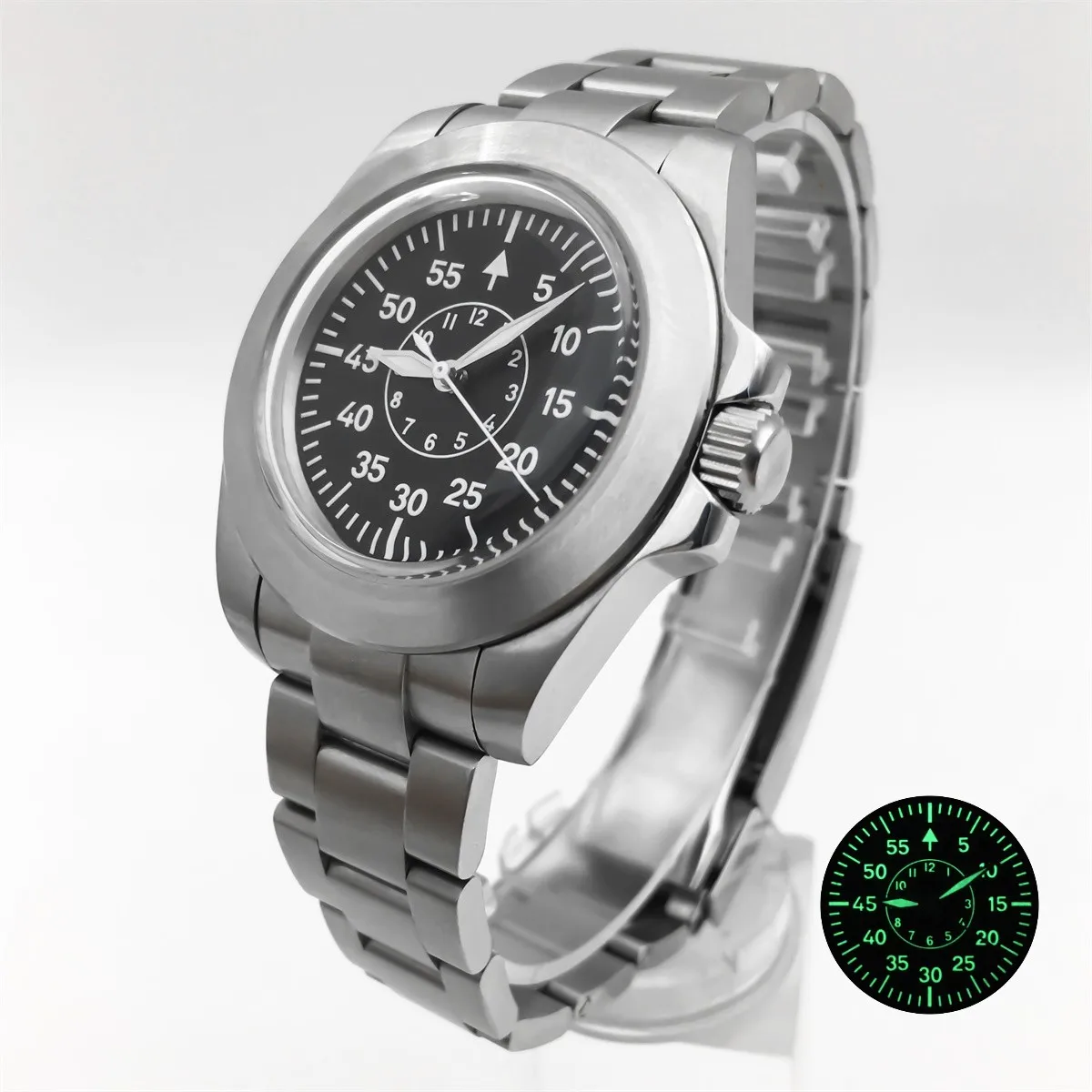 BLIGER 40mm NH35A Men's Automatic Watch Black and white luminous dial Coated domed glass Stainless steel brushed case bracelet