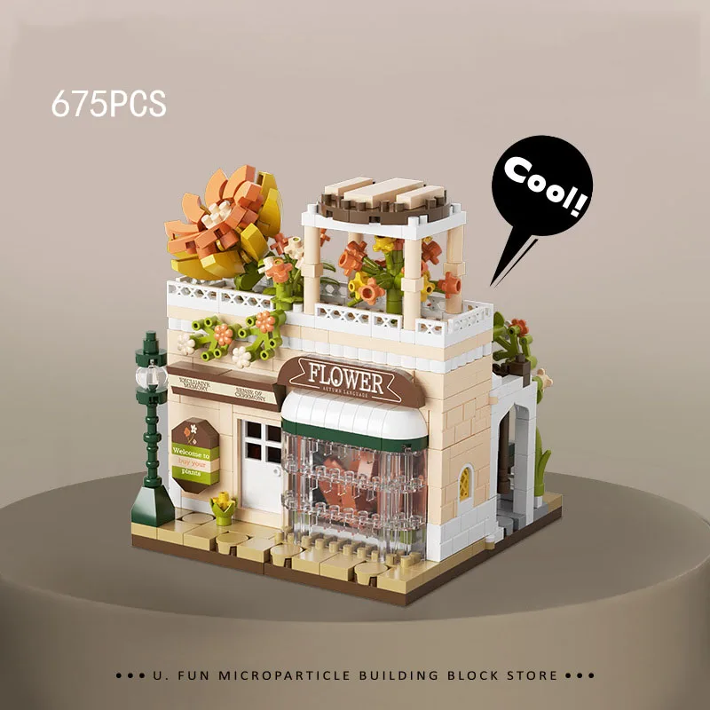 Funny City Street View Building Bricks Florist Coffee Shop Milk Tea Game Hall Construction Mini Block Streetscape Toys For Gifts - view 6