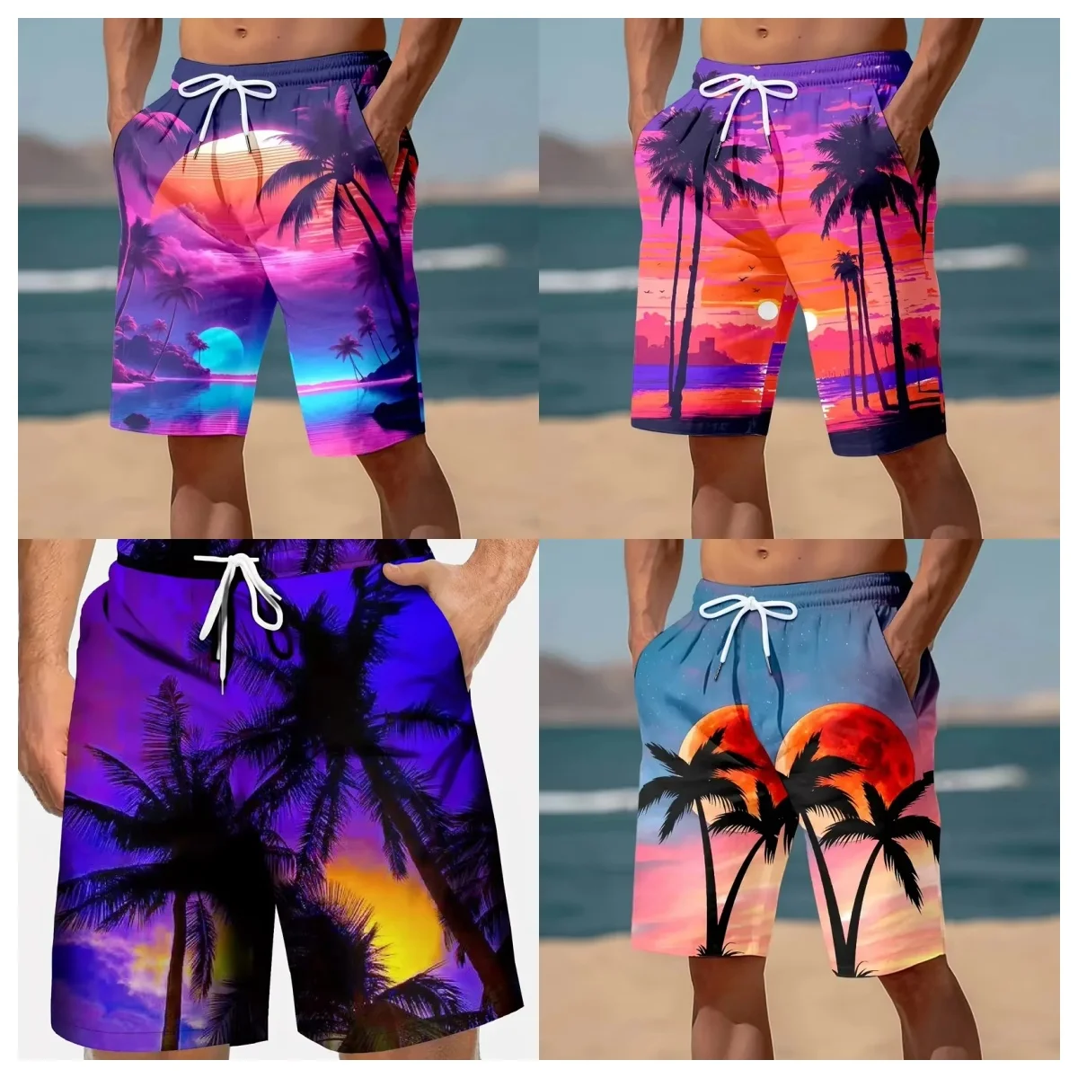 

Плавки с рисунком пальмы, мужские летние вечерние праздничные пляжные шорты, детские быстросохнущие шорты для плавания в гавайском тропическом стиле с 3D принтом