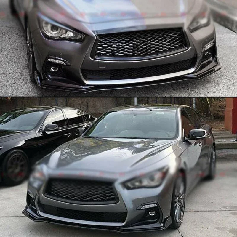 3Pcs Bright Black High Quality PP Front Bumper Lip Spoiler Splitter Protection Trim For Infiniti Q50 Sport 2018 2019 2020 2021