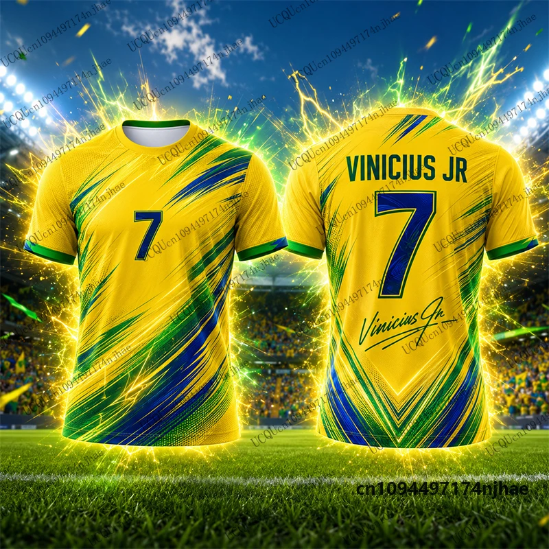 2027 Neues spezielles Vinicius Jr. Nr. 7 bedrucktes Fußballtrikot für Herren-T-Shirts, schnell trocknende Sommer-Sport-T-Shirts, lässige Oberteile für Kinder/Erwachsene – Detail 4