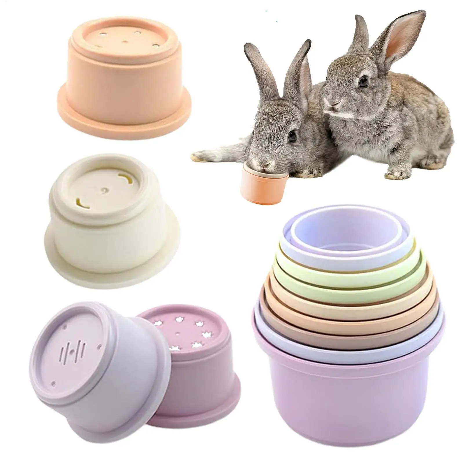 8pcs Pet Stacking Cups Toy For Rabbits Multi- Sizes Reusable Small Animals Puzzle Toys For Hiding Food Playing Bunny Accessories