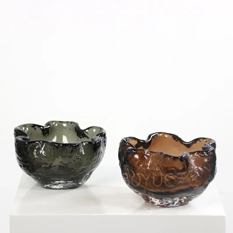 Handmade Glazed Ceramic Fruit Plate Brown Gray Floral Design for Living Room Tea Table Desktop Decor Simple Style Home