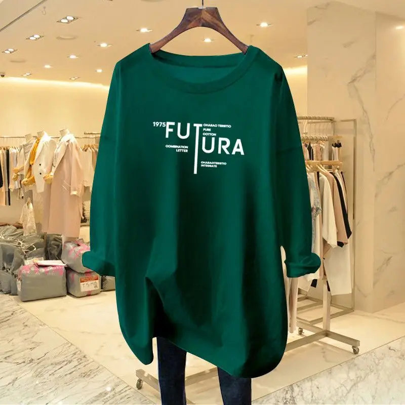 Women Clothing Fashion Pure Cotton O-neck Long Sleeve T-shirts Spring Autumn New Chic Letter Print Top Tee Office Lady Pullovers