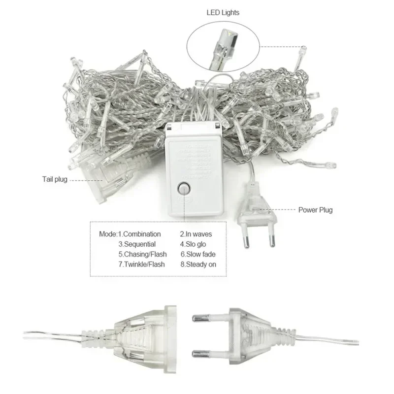 Guirlandas de Natal, luzes líquidas, festa de Natal, jardim, decoração do casamento, luz de cortina, plug UE, 2x3m