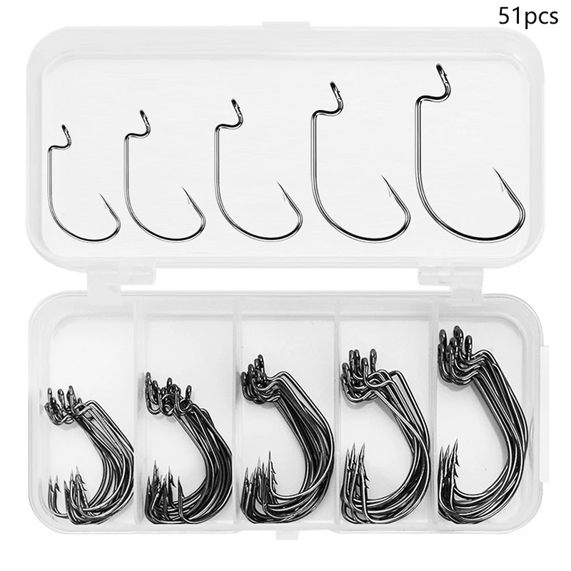 51PCs Kurbel Haken Kleine Box Set Schwarz Nickel Haken Subbait Breiten Bauch Kurbel Haken Weichen Köder Haken Box