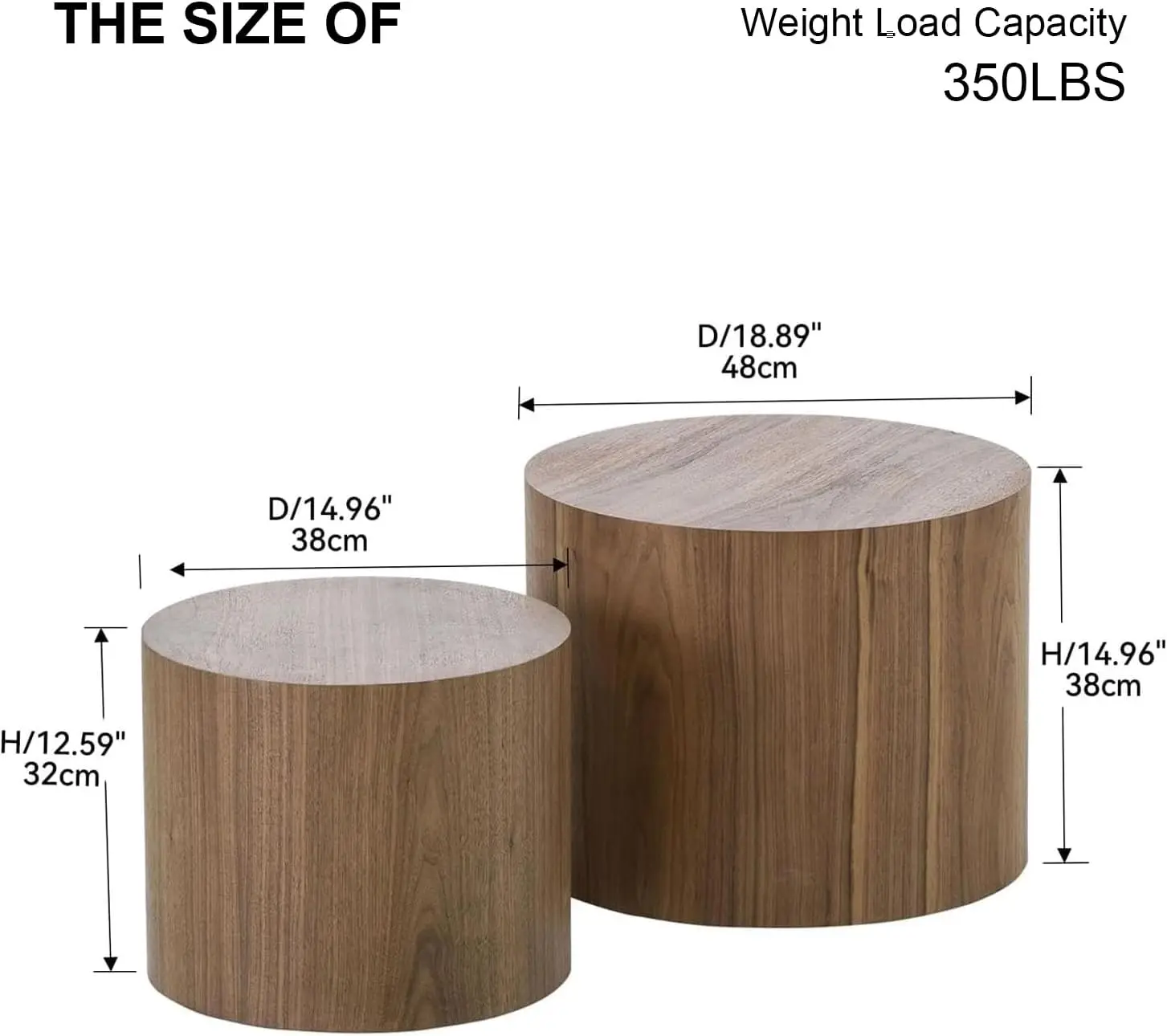 Nesting Coffee Table Set of 2, Modern Round Coffee Table with Non-Slip Feet, Walnut Wooden Circle Accent Tables for Small Spaces