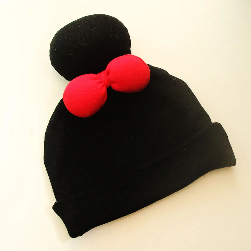 Fashion Cute 0-2Y Children Kids Red Bow Princess Headbands Newborn Baby Girl Black Hat Cap Headwear Hair Accessories