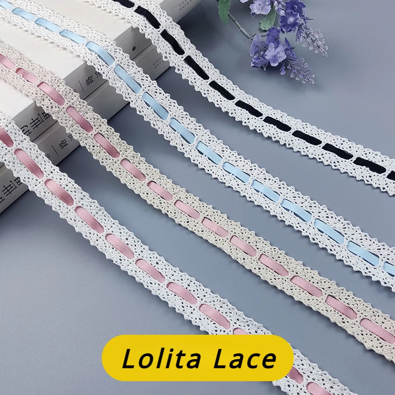 2024 2.3cm Lolita Lace Wear Ribbon Lace Accessories Black Blue Pink Red Color Trim Fabric By The Yard Embroidery Applique Cotton