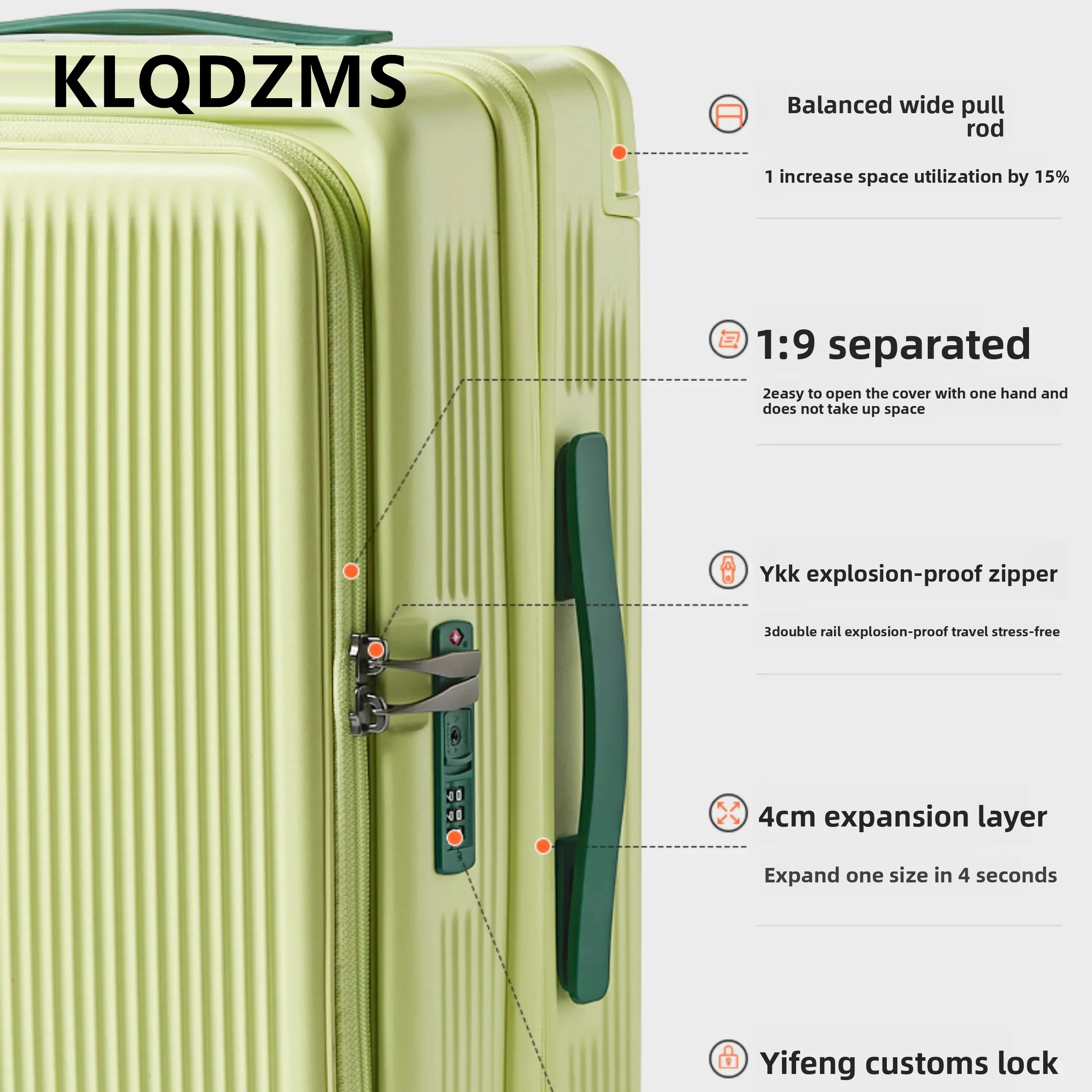 KLQDZMS Rolling Suitcase Front Opening Boarding Case Women's Laptop Trolley Case 20
