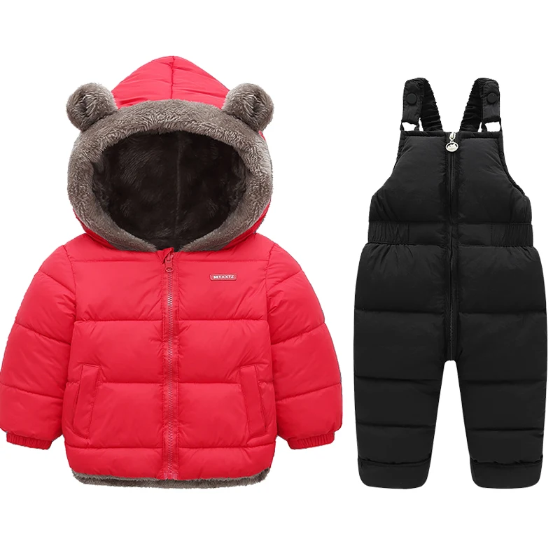 Crianças de inverno conjuntos de roupas de lã cordeiro casacos + calças para baixo do bebê engrossar quente 2pcs terno crianças roupas meninos