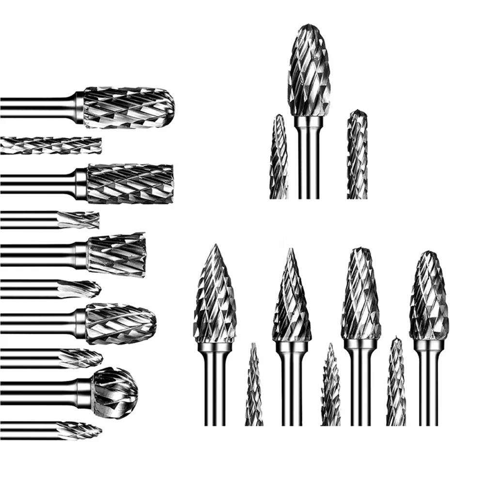 Double Cut Carbide Rotary Burr Set 20Pcs Die Grinder Bits 1/8 inch Shank Tungsten Carbide Cutting Burrs for Wood Working