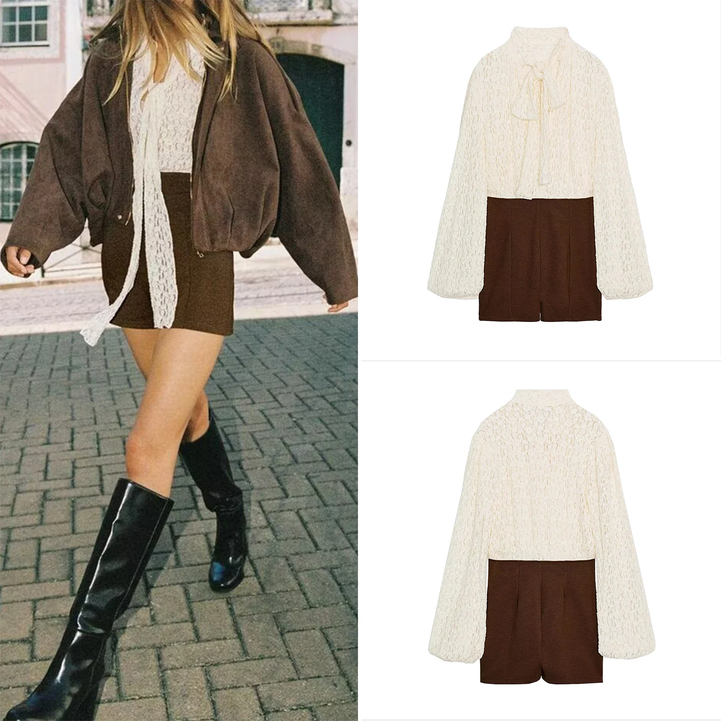 

Ele ort Jumpsuit with Knot Splicing Z Women's Faion 2025 New Arrival High Waist Straight Leg Suit