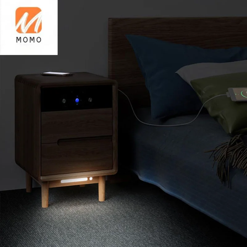 night stand 30*38*60.5cm bed side table bedside lamp wireless charging de solid wood nightstand