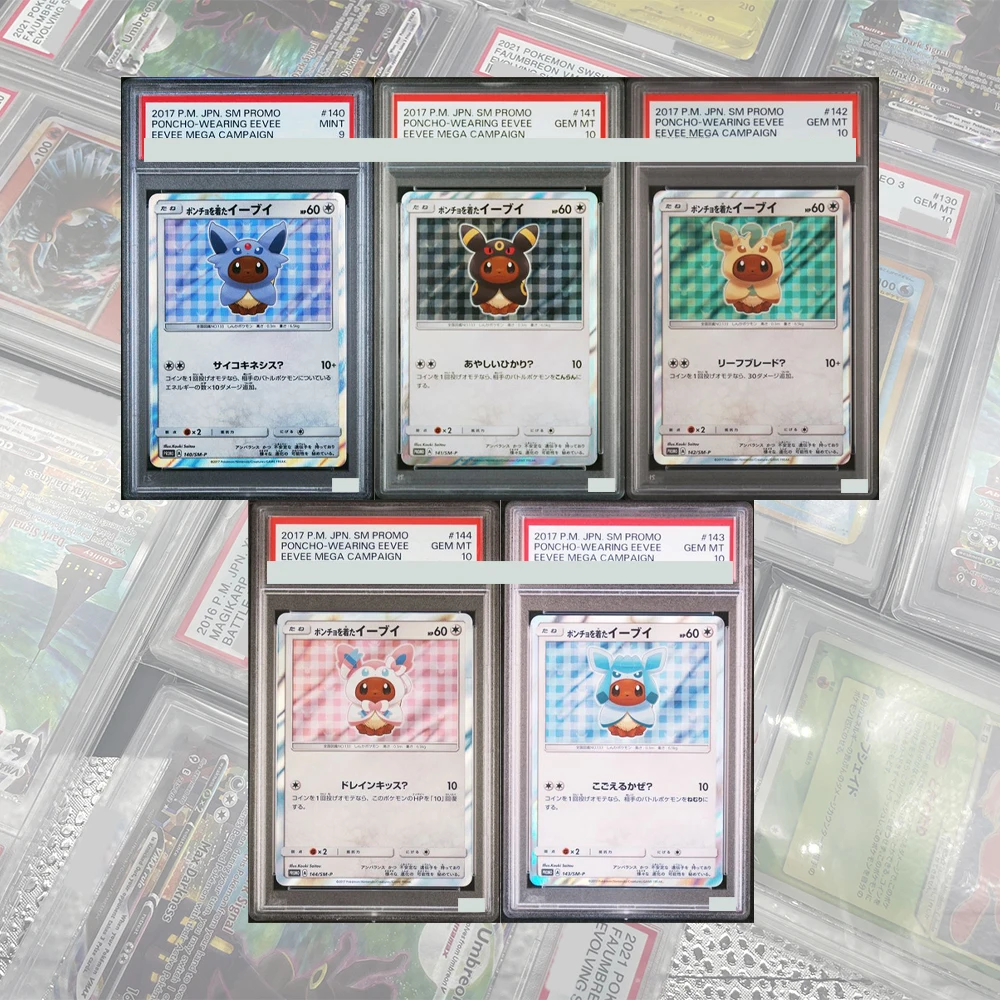 

Poncho-Wearing Eevee MEGA CAMPAIGN Promo DIY Proxy PTCG Collection Card 141/SM-P 2017 Japanese GEM MT10 Card Child Toy Gifts