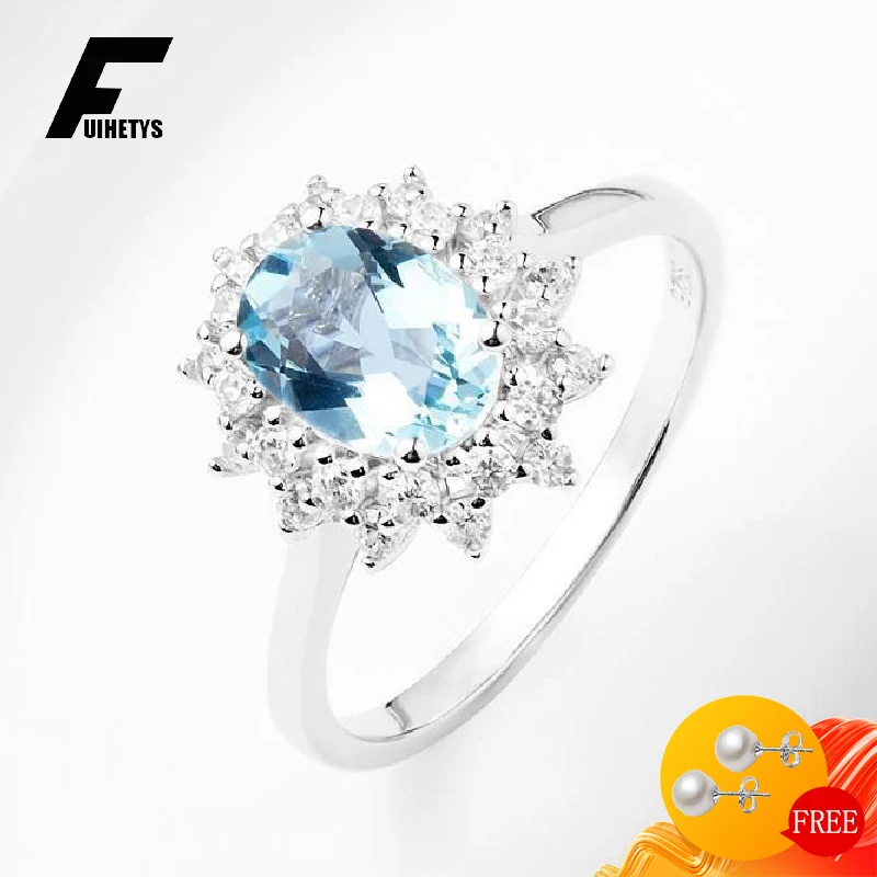 

FUIHETYS Fashion 925 Silver Jewelry Ring with Sapphire Zircon Gemstone Accessories for Women Wedding Party Gift Finger Rings