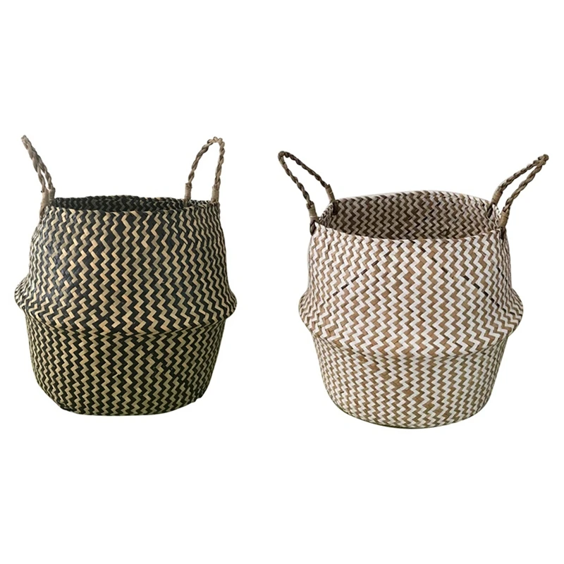 

2Pcs Storage Basket Laundry Basket Wicker Rattan Hanging Flower Pot Folding Multifunctional Flower Baskets